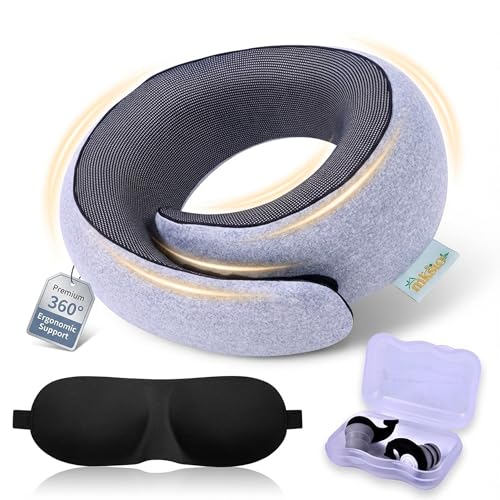 MKSIO Memory Foam Travel Neck Pillow Set with Sleep Mask