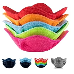 SHILA Bowl Snuggies, Multicolor Set of 5 Microwave-Safe Hot Bowl Holders to Keep Your Hands Cool and Your Food Warm, Polyester & Sponge Heat Resistant Dish Pads for Soup, Rice and Pasta