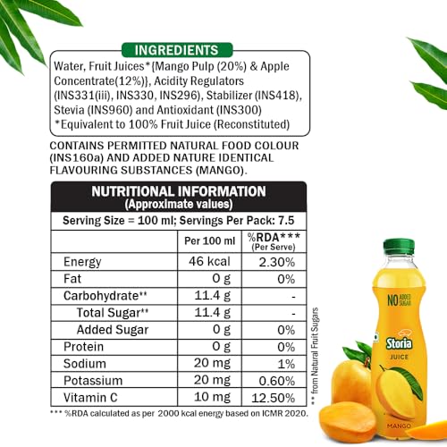 Image of Storia Fruit Juice- Mango- No Added Sugar & No Preservatives- 750 ml PET Bottle