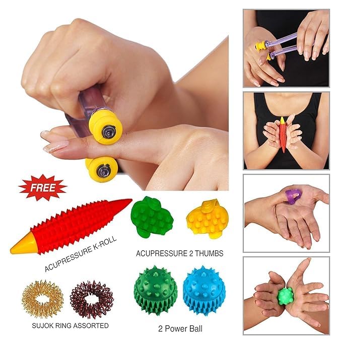 Image of acupressure Finger Massager Rings Power Balls-Power Thumbs-Reflexology Combo