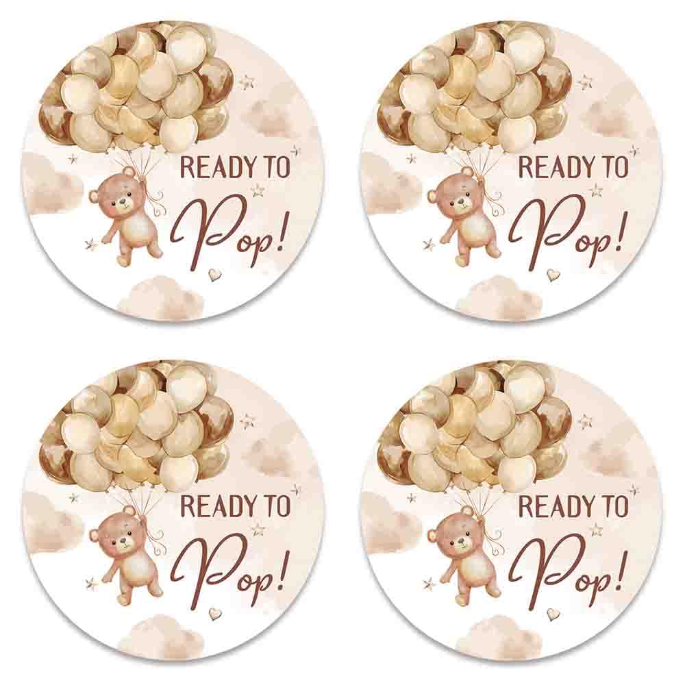 WRUISZ 72PCS Ready to Pop Stickers, Cute Baby Shower Decoration for It's a Boy or Girl Party Favors, Envelope Seals & Gift Bags, Candy Bags,Treat Bags,Brown Bear Themed Stickers for Gender Reveal