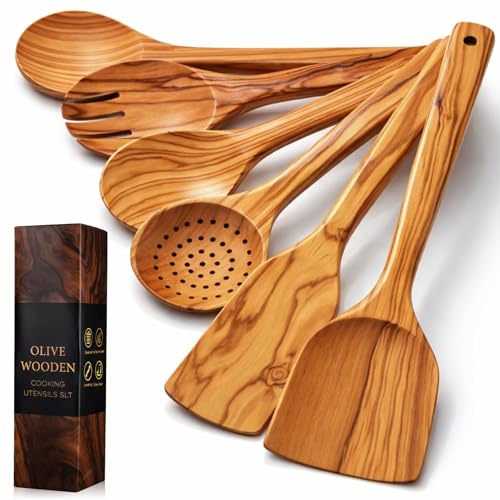 Qinyoung 6 Pack Olive Wood Cooking Utensils