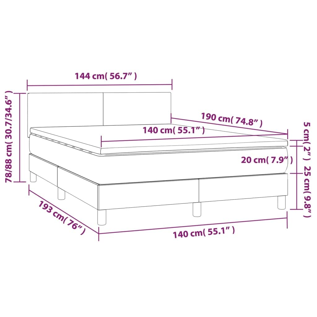 Ekoskóra z regulowanym zagłówkiem kontynentalne z LED kremowy 140x190cm | Łóżko kontynentalne z LED i materacem 140x190 kremowe ekoskóra z zagłówkiem regulowanym do sypialni