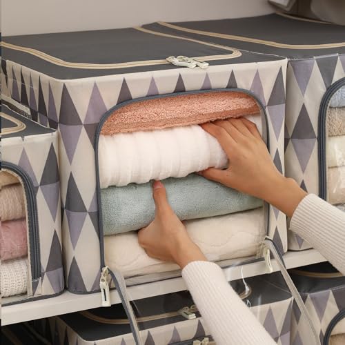 Image of HOKIPO Folding Storage Box and Organiser for Clothes, 600D Oxford Fabric Storage Box, Ash Mirage - Large Pack of 2 (AR-6489-GRY*2)