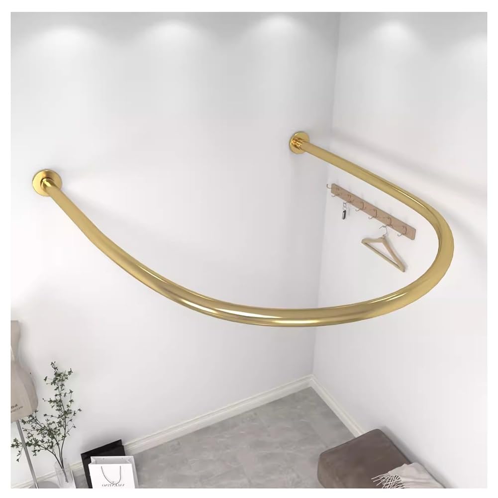 Barra de ducha en forma de U dorada con soporte de pared estable para cortinas