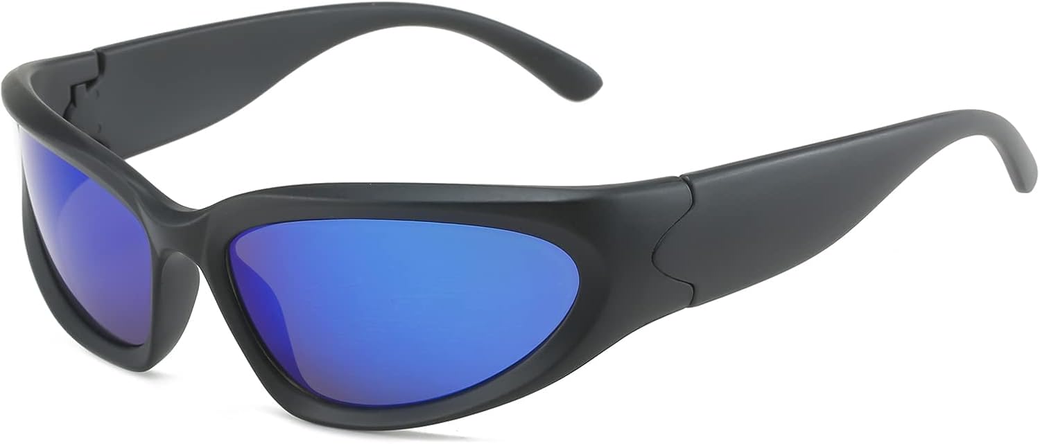 LJCZKA Wrap Around Fashion Sport Sunglasses Oval Dark Sunglasses Outdoor Sport Shades Eyeglasses UV400 Protection