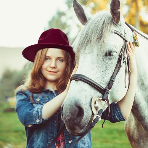 Unittype Girs Kids Classic Wide Brim Hat, Felt Fedora Hat with Bowknot Floppy Wool Bowler Cap for Girls Boys4