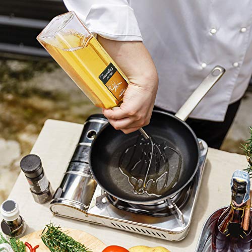 Liam Kitchen Glass Oil Dispenser 17oz Pack 1 - Olive Oil and Vinegar Cruet Clear Bottle Includes 1 Extra Stainless Steel Spout for Easy Pouring - White