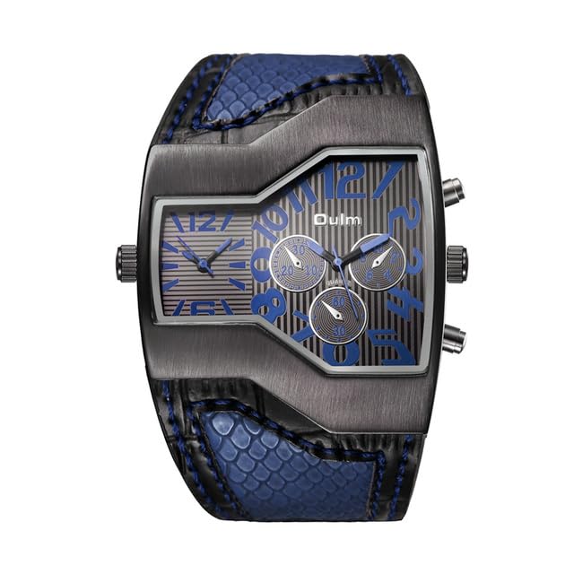 GenericWatches - Oulms Luxury Brand Men's Watches Two Time Zone Quartz Watch Wide PU Strap 6 Colors Fashion Male Wristwatch Casual Man Hours