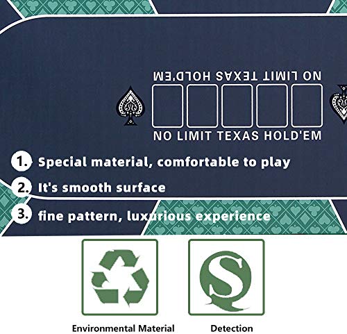 Pokermatte 180 x 90 cm, Professionelle Texas Holdem Poker Matte Pokerteppich Inklusive Tragetasche für bis zu 8 Spieler