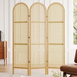Room Dividers and Folding Privacy Screens Pine Wood 56 Ft Double Hinged Rattan Partition Freestanding Wall Room Divider for Home 3 Panels Natural