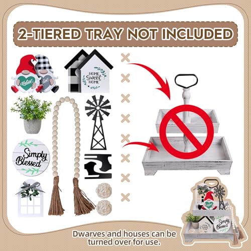 Eufrozy-11pcs-Farmhouse-Tiered-Tray-Decor-Set-Rustic-Tier-Tray-Decorations-with-Black-and-White-Buffalo-Plaid-Gnome-Ornaments-Wooden-Home-Sweet-Home-Sign-for-Kitchen-Table-Decor-Summer-Housewarming Eufrozy 11pcs Farmhouse Tiered Tray Decor Set Rustic Tier Tray Decorations with Black and White Buffalo Plaid Gnome Ornaments Wooden Home Sweet Home Sign for Kitchen Table Decor Summer Housewarming