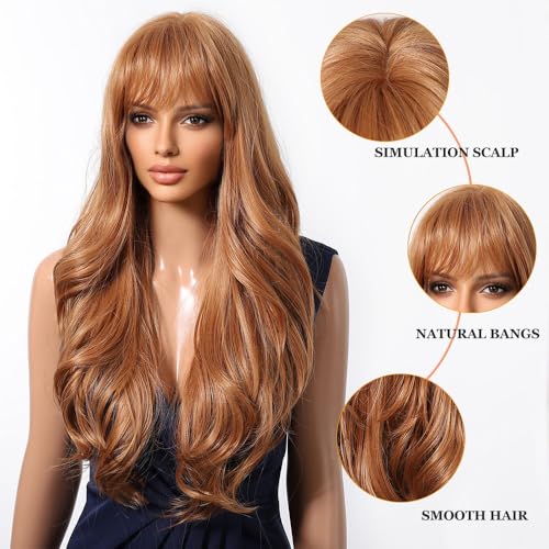 Esmee Long Wavy Strawberry Blonde with Fringe Wigs for Women Natural Synthetic Heat Resistant Hair Curly Wig for Party Daily Use - Image 3