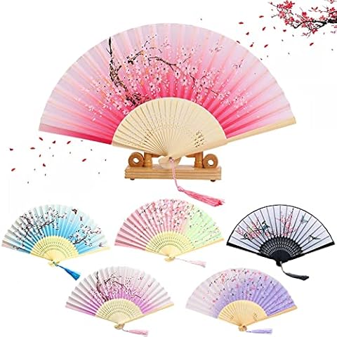 6Pcs Vintage Chinese Handheld Folding Fans Cover