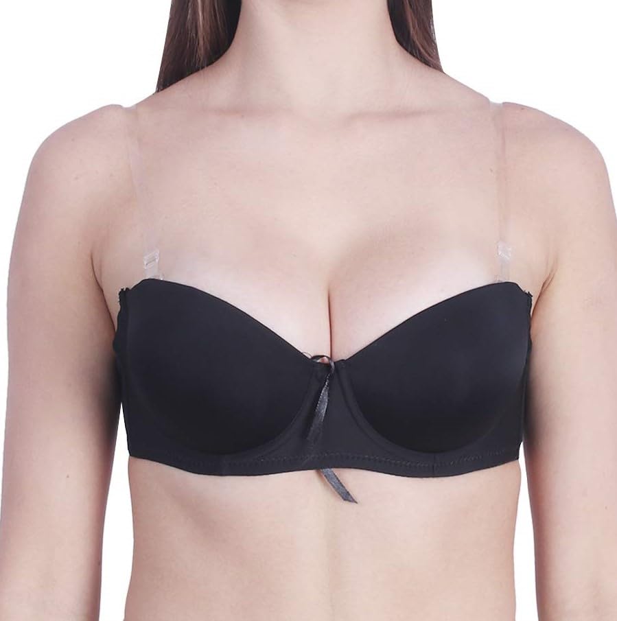 Image of Women's Balconette Bra Transparent Strapless Backless Invisible Clear Back Underwire Pushup Padded Bra Cups Demi
