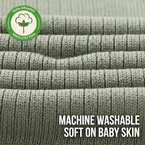 Image of 100% Organic Cotton Knit Receiving Baby Blanket for Newborns - Soft, Breathable Blanket for Crib & Stroller - Nursery Gift (Roman Green)