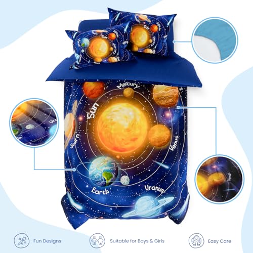 Image of SANDJEST Solar System Comforter Set Full, Ultra Soft Microfiber Bedding Sets with 4-Pieces, Comforters Bed Sets for Kids Children Boy Bedroom Decor