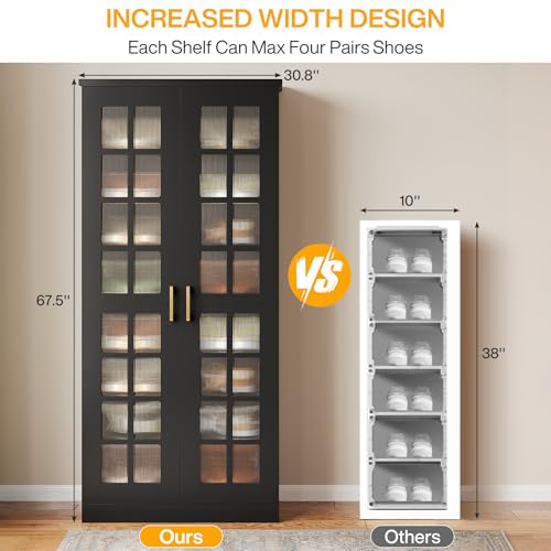 Image of Tribesigns Tall Shoe Cabinet with Doors, 8-Tier Shoe Storage with Adjustable Shelves, Modern Shoe Organizer Shoe Rack Cabinet for Entryway, Hallway, Closet, Living Room, Black