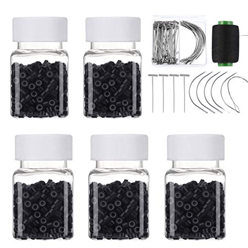 2500PCS Silicone Micro Link Rings 5mm Lined Beads for Hair Extensions Tool 5PCS/SetMix Color (Black)