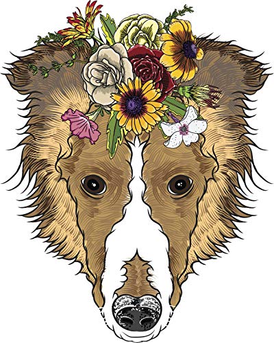 Cute Realistic Puppy Dog with Hipster Flower Crown Cartoon Art - Lassie Hound Round Metal 0.75" Lapel Pin Hat Shirt Pin Tie Tack Pinback2