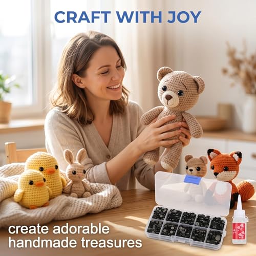 ZENQARI 1400 Yeux de Securite Amigurumi, Yeux Plats en Plastique, Pour Activites Manuelles Familiales, Artisanat, Production Industrielle, 4 Tailles, Noir – vue 2