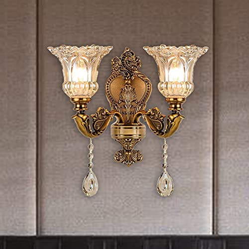 Litfad LT583668M Vintage Floral Wall Mount Lamp 2 Heads Beveled Crystal Prism Wall Sconce Light Retro Decoration Wall Lamp In Brass thumb #1