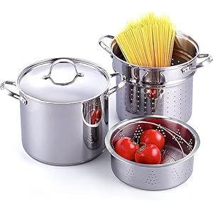 Cooks Standard Pasta Pot 18/10 Stainless Steel 12 Quart, Spaghetti Cooker Steamer Stock Pot Multipots with Strainer Insert, Stainless Steel Lid, 4-Piece Set