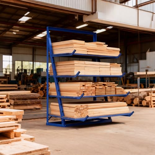 Image of 2800LBS Heavy Lumber Storage Rack, 4-Level Alloy Steel Pipe Rack with 8 Individual Support Arms Anti-Slip for Free Adjustment of Height, 62