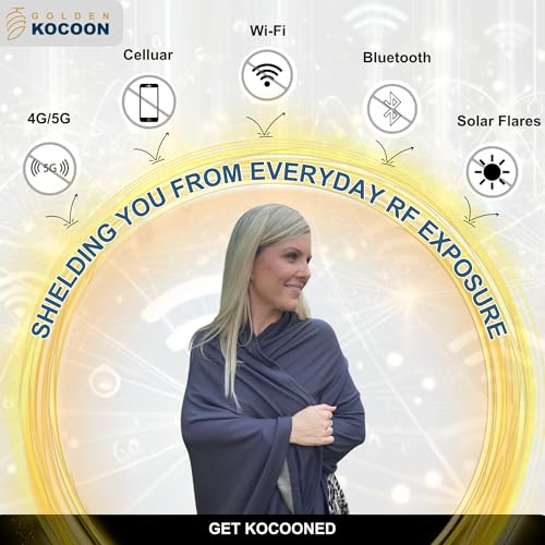 Golden Kocoon® E-M-F Scarf or Blanket - EcoShield™ Tech Bamboo Lyocell Faraday Fabric Silver-5 g, BT, Smart Meters & WiFi- Cocoon3