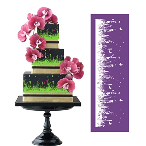 ART Kitchenware 19.3"×6.3" Large Wisteria Flower Mesh Stencil Rose Flower Cake Stencil Cake Side Stencils Template Mold Cake Decorating Bakery Tool MST-08 Purple Color