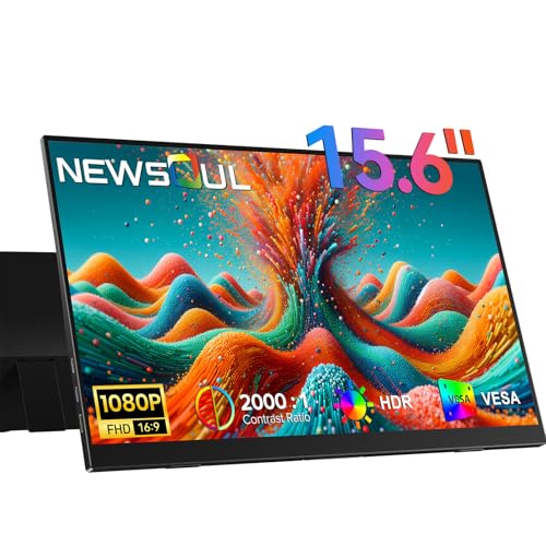 Image of Newsoul Portable Monitor 15.6'' Ultra-Slim Travel Monitor 108%sRGB | 2000:1 Contrast USB C Mini HDMI Plug & Play IPS Monitor Built-in Stand | Speakers External Screen for Laptop Phone Game Console PC