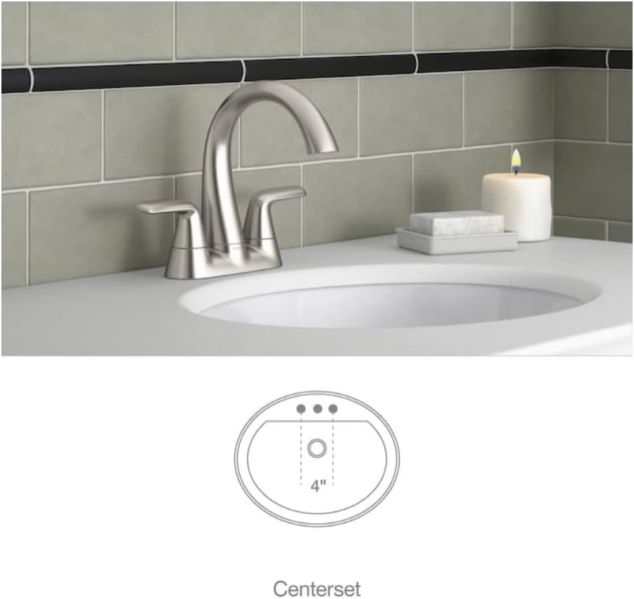 KOHLER Avail Vibrant Brushed Nickel 2-Handle 4-in centerset WaterSense Mid-arc Bathroom Sink Faucet with Drain