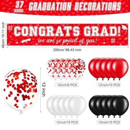 Image of 37Pcs Graduation Banner Balloon Decorations Class of 2026, Congrats Grad Banner Yard Outdoor Decorations, Graduation Balloons Banner Set for High School College Graduation Party Supplies, Red