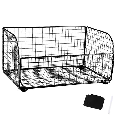 Xbopetda Metal Wire Snack Organizer With Blackboard & Pen - Kitchen Pantry Storage Container for Countertop, Bar Station (Black)