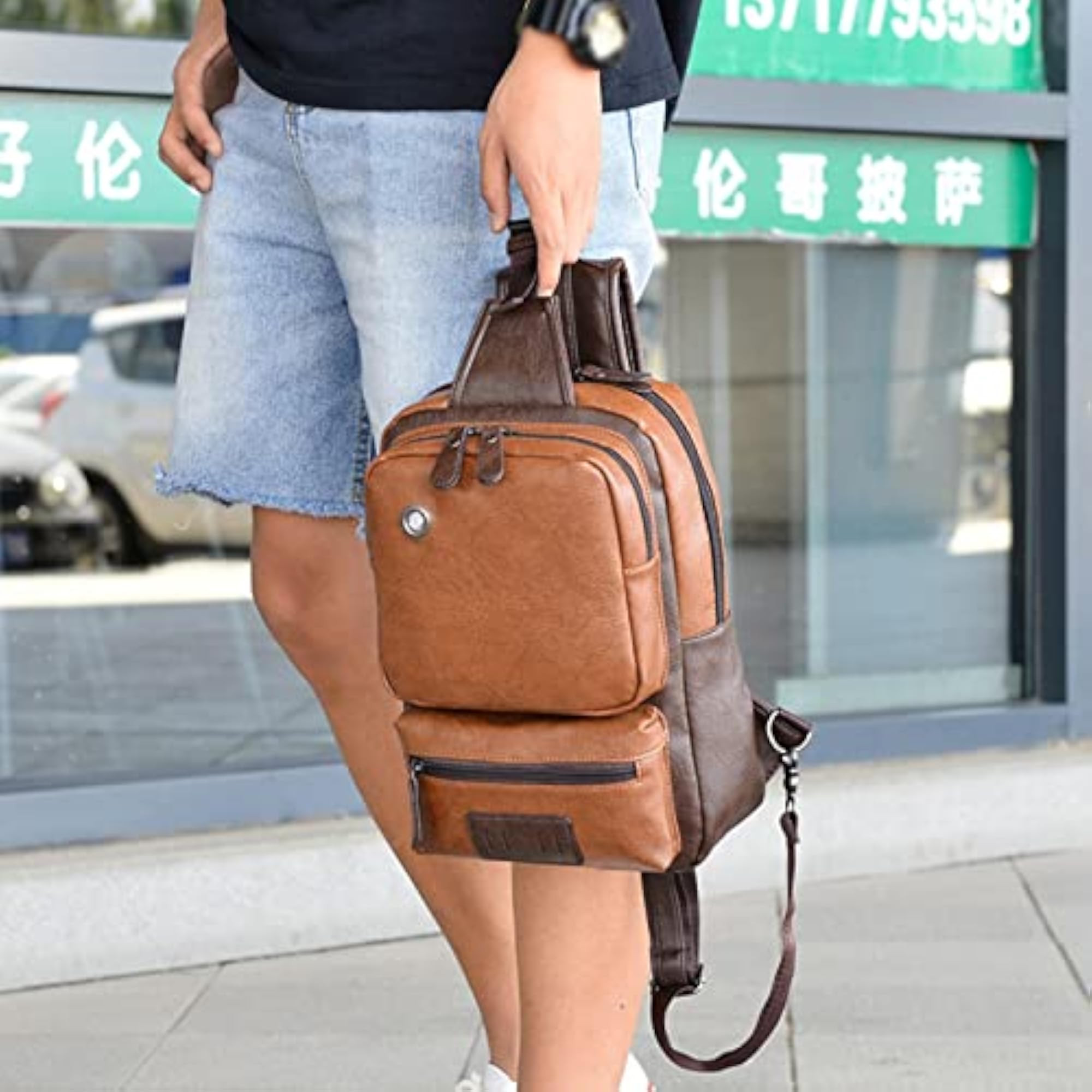 Men's Brown Sling Bag with USB Charging Port