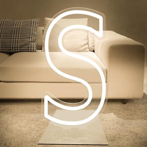 DELINEON 30inch LED Letter S Neon Sign, Dimmable White Silicone Neon Light Acrylic Backboard for Wedding, Party, DIY Combination, Wall Hanging or Standing Decoration (30" White S)