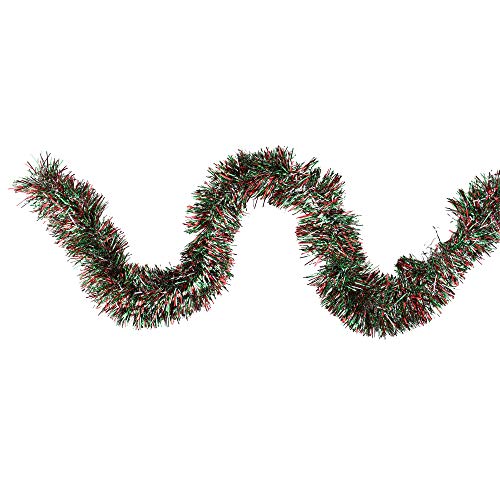 Northlight Festive Shiny Christmas Tinsel Garland Unlit-6 Ply, 50', Red/Green/White