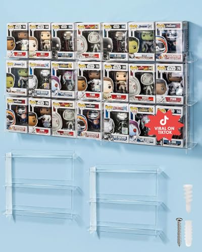 Acrylic Floating Display Shelves 2-Pk Compatible with 21 Funko Pops in Box