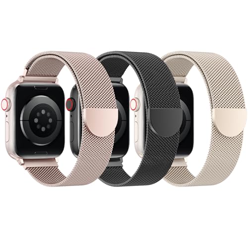 BELONGME 3 Pack Mesh Loop Compatible with Apple Watch Bands for Women Men 40mm 41mm 38mm 42mm 44mm...