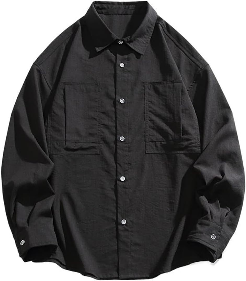 Men's Vintage Denim Shirt, Loose Fit Long Sleeve Utility Workwear Top, Spring for Weekend