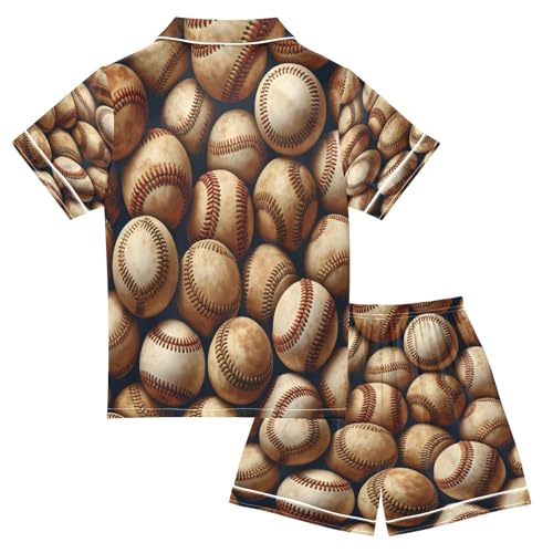 ALAZA Retro Baseball Ball Satin Pajamas Set Short Sleeve Button Down Sleepwear Summer Pjs 2 Piece2