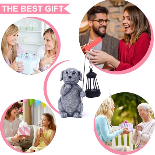 Yeomoo Hund Figur mit Solarlampen Gartendeko für Draußen - Dog Gartenfiguren mit Solarlaterne Garten Deko Personalisierte Geschenke für Frauen Männer Mama Geburtstag Dekoration für Balkon Terrassen