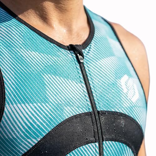 SLS3 Męskie garnitury triathlonowe - Premium FX Tri Suit Men Triathlon Suit - Triathlon bez rękawów Triathlon męski, duża tylna kieszeń, Gradient biały i niebieski, M