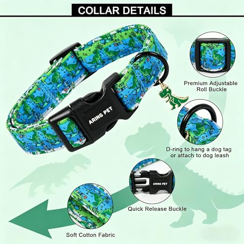 Image of ARING PET Boy Dog Collar for Puppy Small Medium Large Dog-Green Dinosaur L