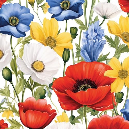 IHR Ideal Home Range Party Napkins Disposable 3-Ply Paper Lunch Napkin Pack 6.5 x 6.5 Summer Blossoms 20-Count
