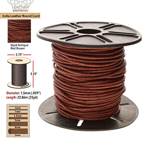 The Beadsmith Leather Cord -Dyed Antique Red Brown- 1.5mm Spool - Image 3
