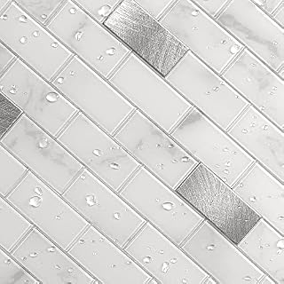 BeNice Bathroom Stick on Tiles Stickers for Kitchen Mosaic Tiles,Self Adhesive Wall Tiles Splashback Tiles Waterproof(5sheets,Cream Carrara White)