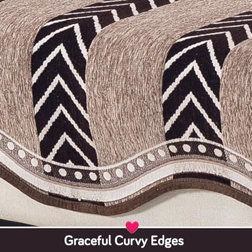 Image of HOKIPO Complete (Seat+Back+Arm) Sofa Mat Set for 2 Seater Sofa |Premium Chenille Sofa Covers with Curve Edges, 'Serene Curves Series' - Nomad Chevron (IN-995+1002+1001 * 2 - D5)
