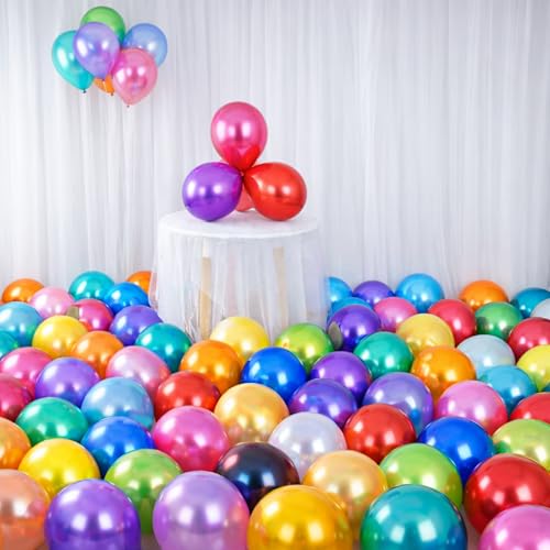 Image of 50 Pcs Multicolor Chrome Balloons for Birthday Decoration Items Anniversary Baby Shower Adults men women Year With Latex Chrome Balloon Happy Birthday Decorations Set Kit Combo