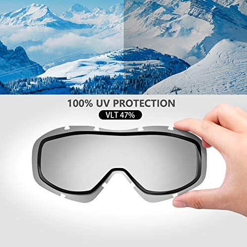 Image of OutdoorMaster OTG Ski Goggles - Over Glasses Ski /Snowboard Goggles for Men, Women & Youth - 100% UV Protection (White Frame + Vlt 45% Purple Lens with Full Revo Red)
